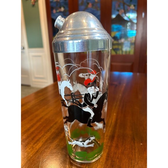 Hazel Atlas Fox Hunt Cocktail Shaker With Shot Glasses. - Picture 6 of 12